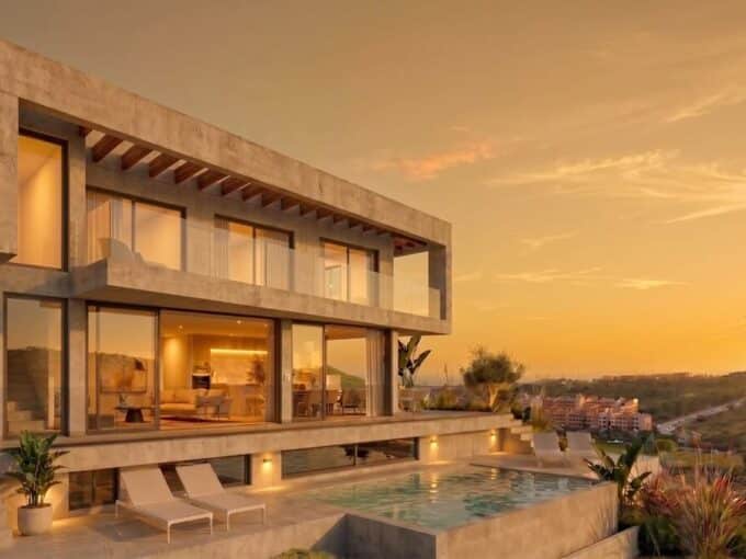 Villa and pool at golden hour at Regia Villas, Valle Romano, Estepona