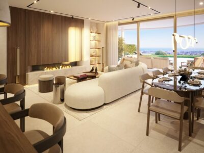 Open plan living and dining room with sea views at The View Marbella III