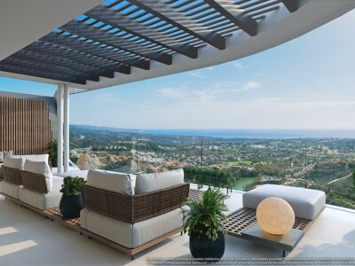 Penthouse terrace with pergola at Enebros, Real de La Quinta, Benahavís