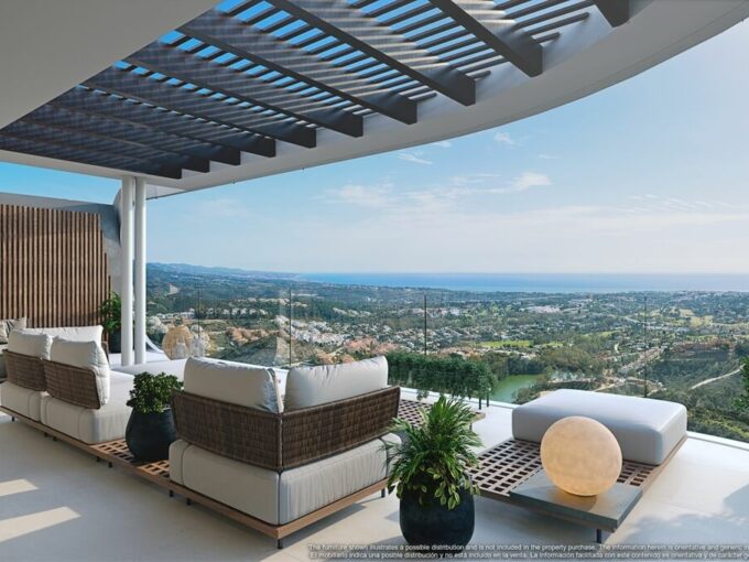 Penthouse terrace with pergola at Enebros, Real de La Quinta, Benahavís
